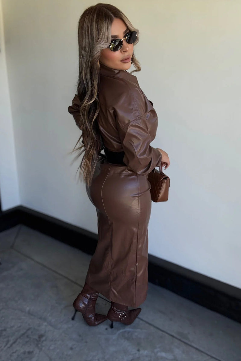 VESTIDO PIEL CAMEL MIDI