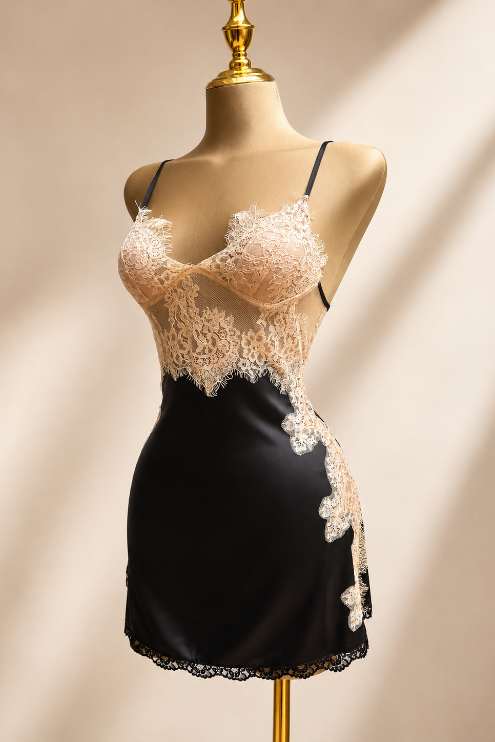 MINI VESTIDO LENCERO NUDE NEGRO