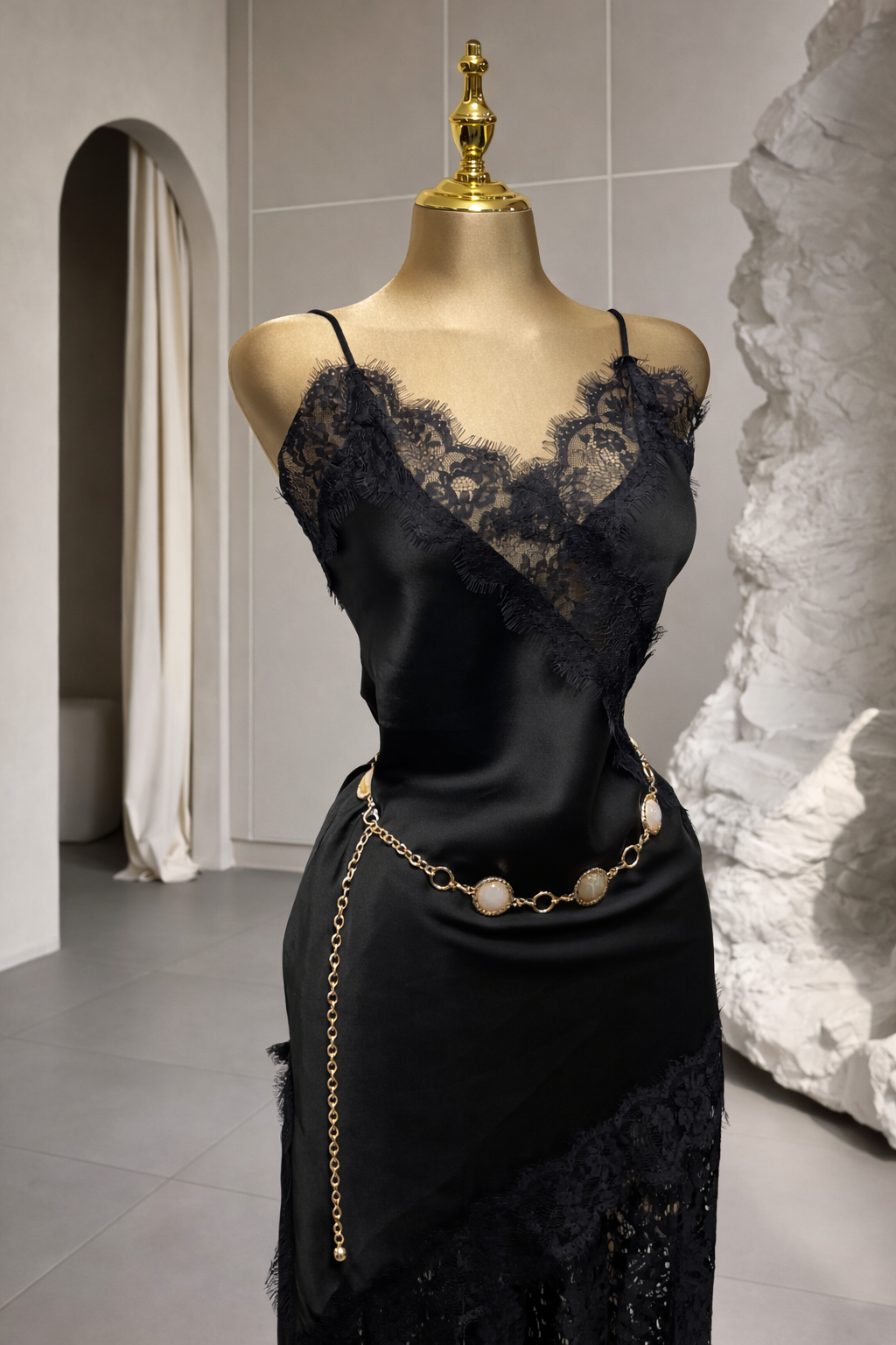 SET LENCERO SATIN PANTALON BALLON NEGRO
