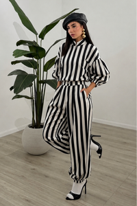 CONJUNTO PANTALON TORERA RAYAS NEGRO/BLANCO
