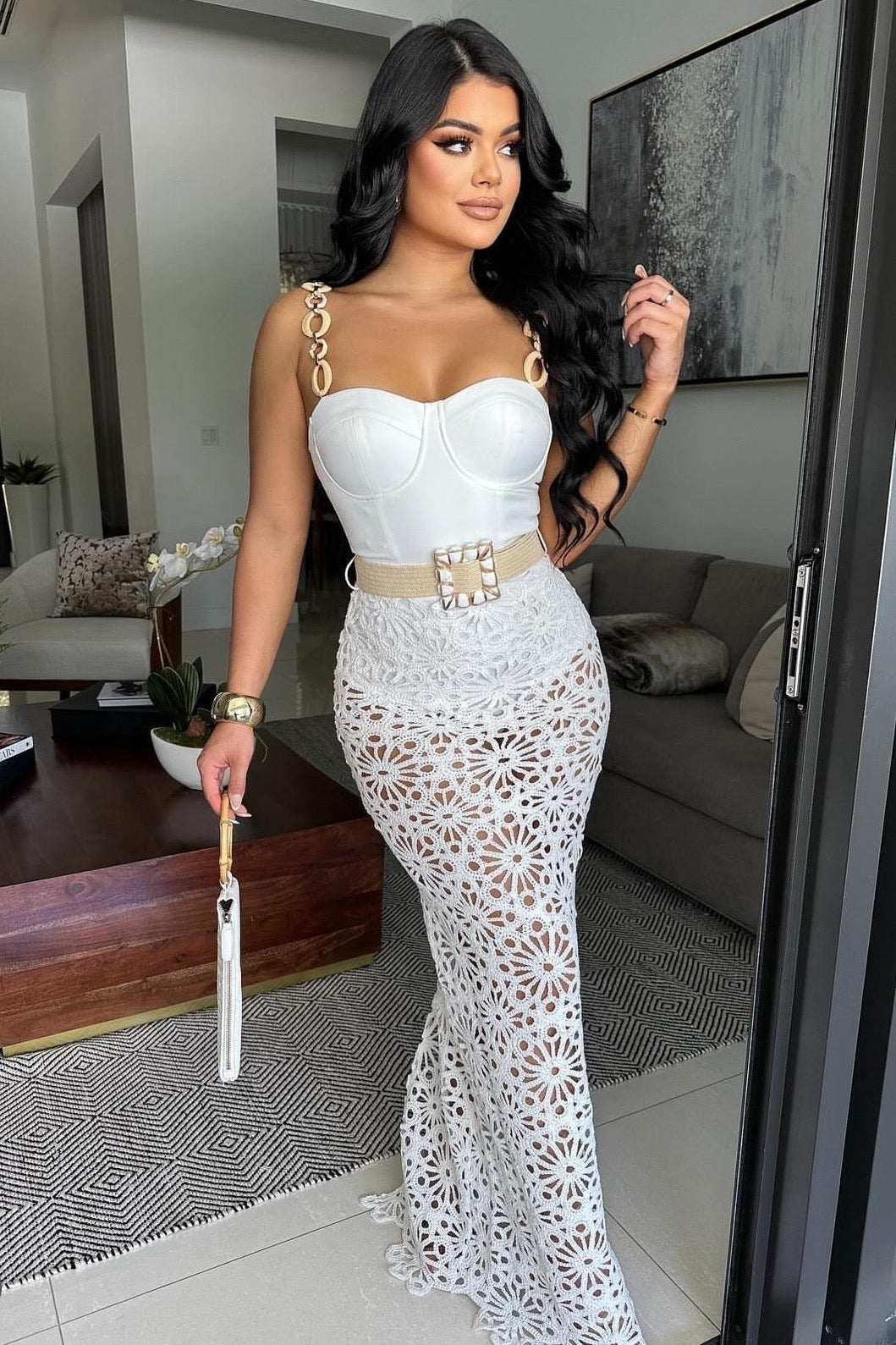 Encaje Negro Outfit Vestido Beige Encaje Vestido De Cóctel Para