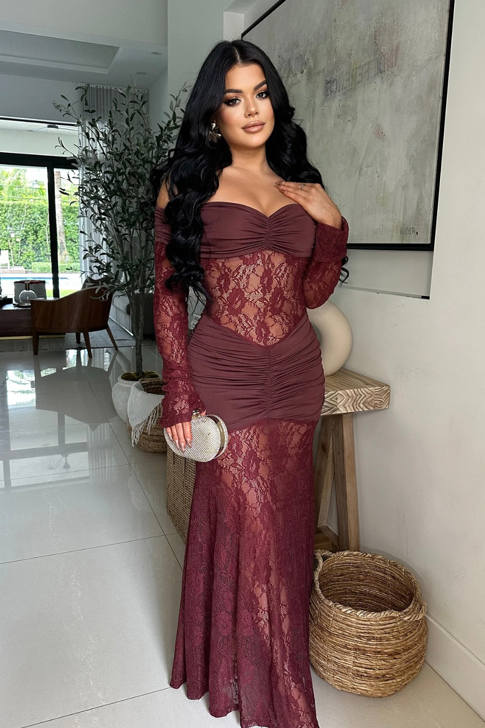 MAXI VESTIDO BOHO ENCAJE ROJO