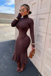 VESTIDO CHOCOLATE TEJIDO PEPLUM