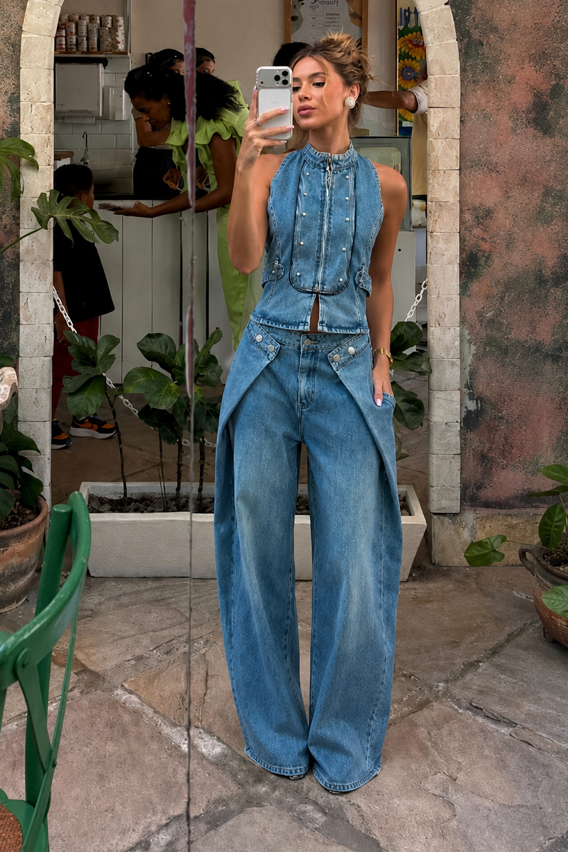CONJUNTO CHALECO PANTALON NAPOLEON MEZCLILLA