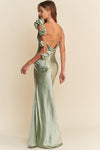 MAXI VESTIDO DAMA ROSAS SATIN SALVIA
