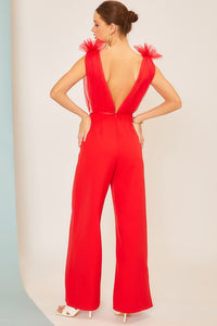 JUMPSUIT PALAZZO TULLE ROJO