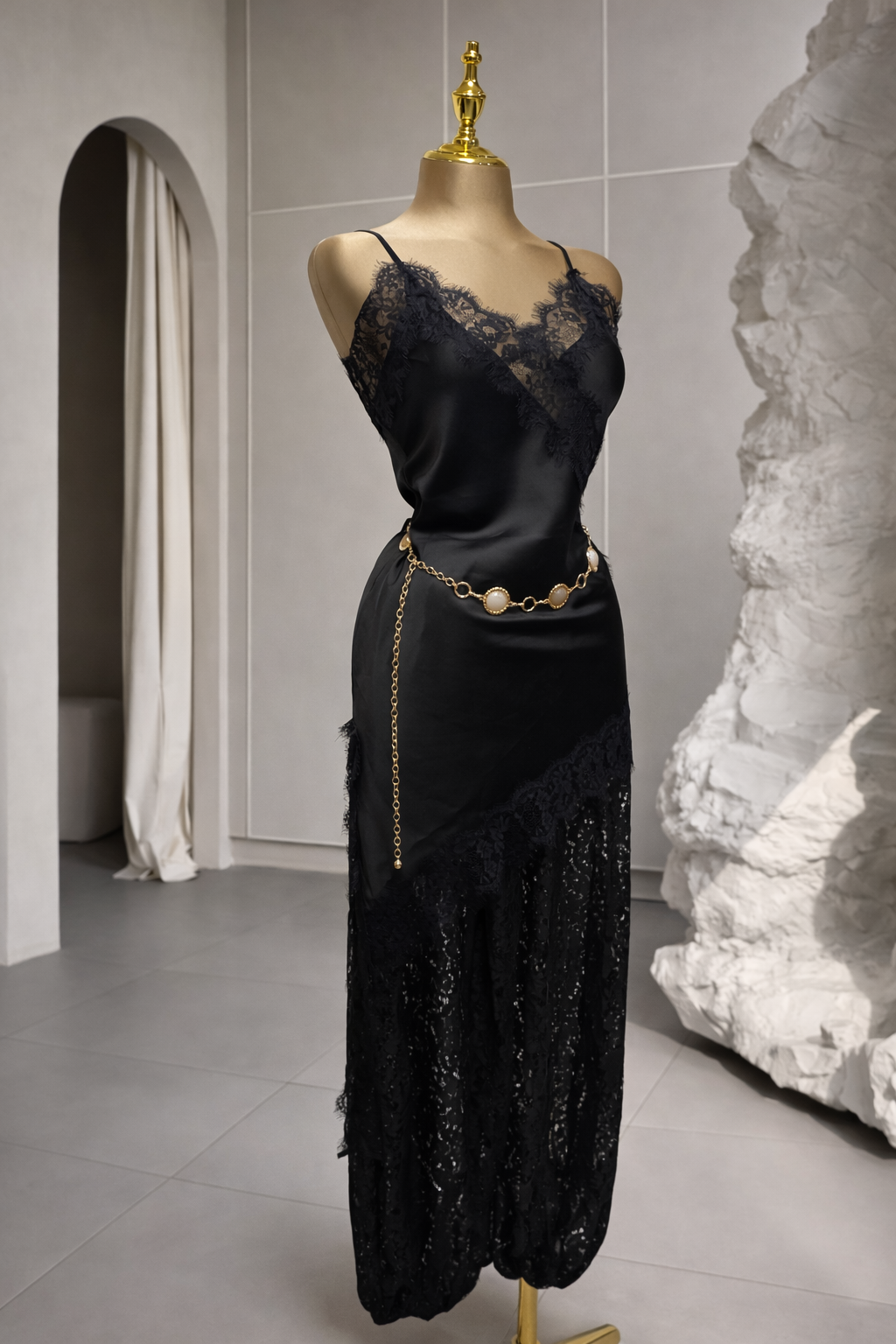 SET LENCERO SATIN PANTALON BALLON NEGRO