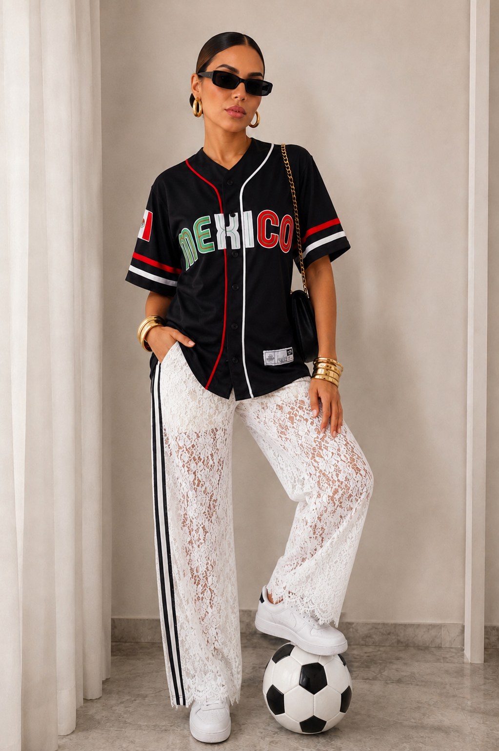 SET SPORT MEXICO JERSEY,TOP Y PANTALON NEGRO BLANCO