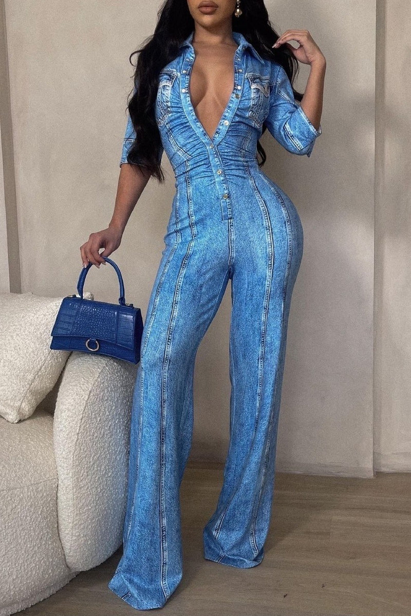 JUMPSUIT PALAZZO DENIM PRINT