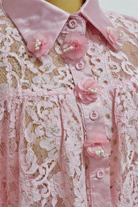 SET CONJUNTO ENCAJE FLORES CRISTALES ROSA