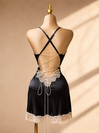 MINI VESTIDO LENCERO IRREGULAR NEGRO