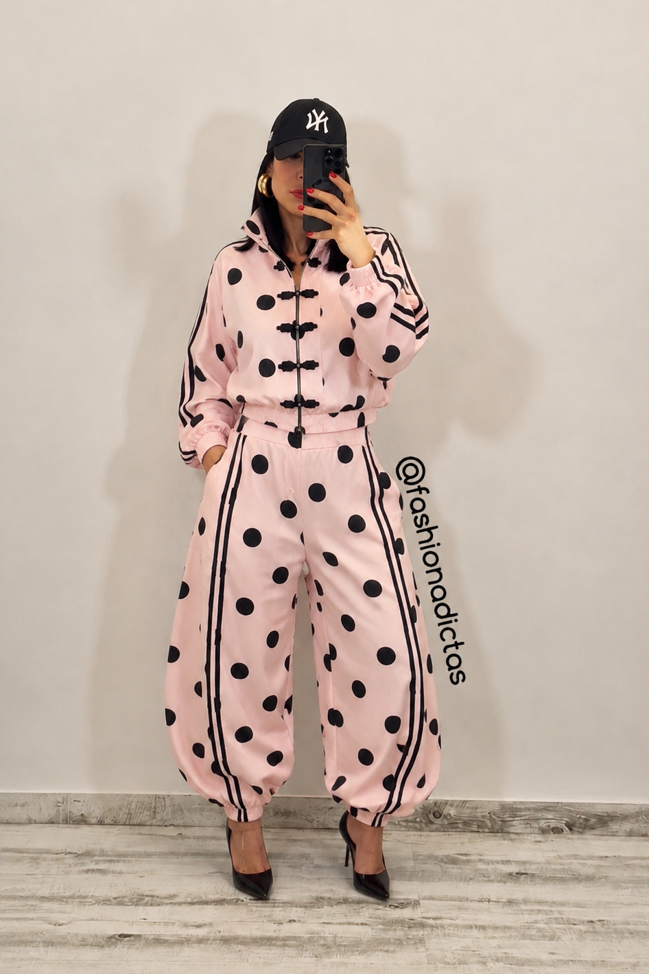 CONJUNTO SET PUNTOS ROSA/NEGRO