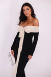 VESTIDO BOW MIDI MESH NEGRO/BEIGE