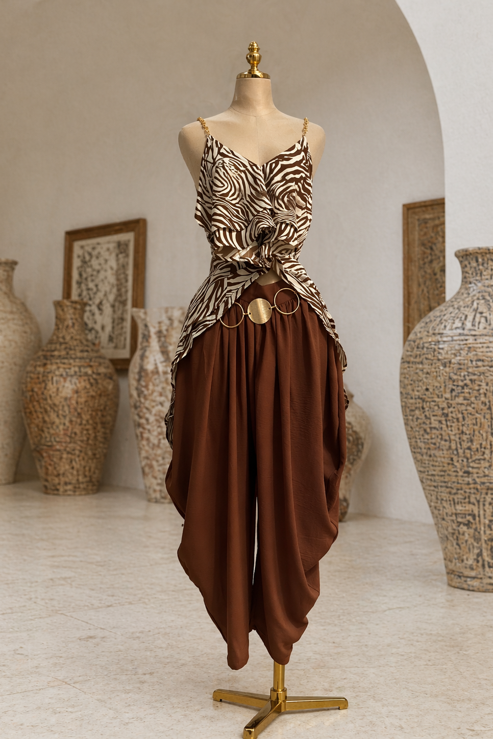 CONJUNTO ZEBRA CACAO BLUSA/PANTALON/CINTURON