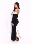 VESTIDO BOW MIDI MESH NEGRO/BEIGE
