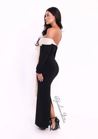 VESTIDO BOW MIDI MESH NEGRO/BEIGE