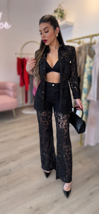 SET NATALY ENCAJE BORDADO NEGRO CRISTALES