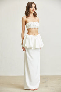 SET ANASTASIA BLANCO PEPLUM PERLAS