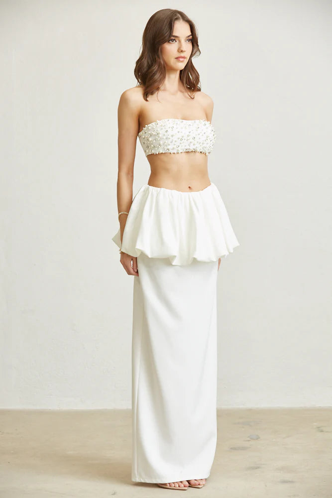 SET ANASTASIA BLANCO PEPLUM PERLAS