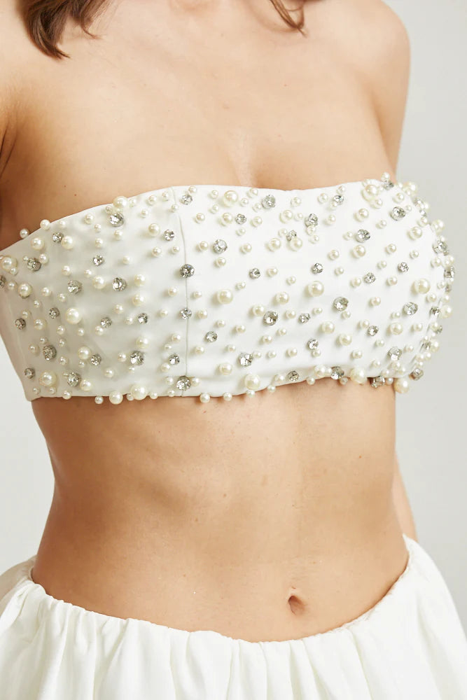 SET ANASTASIA BLANCO PEPLUM PERLAS
