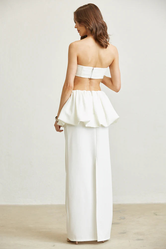 SET ANASTASIA BLANCO PEPLUM PERLAS