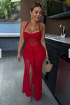 VESTIDO LINA MESH DRAPEADO ROJO