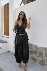 SET LENCERO SATIN PANTALON BALLON NEGRO