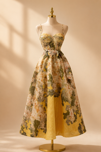 MAXI VESTIDO FLORAL CAROLA ORGANZA AMARILLO