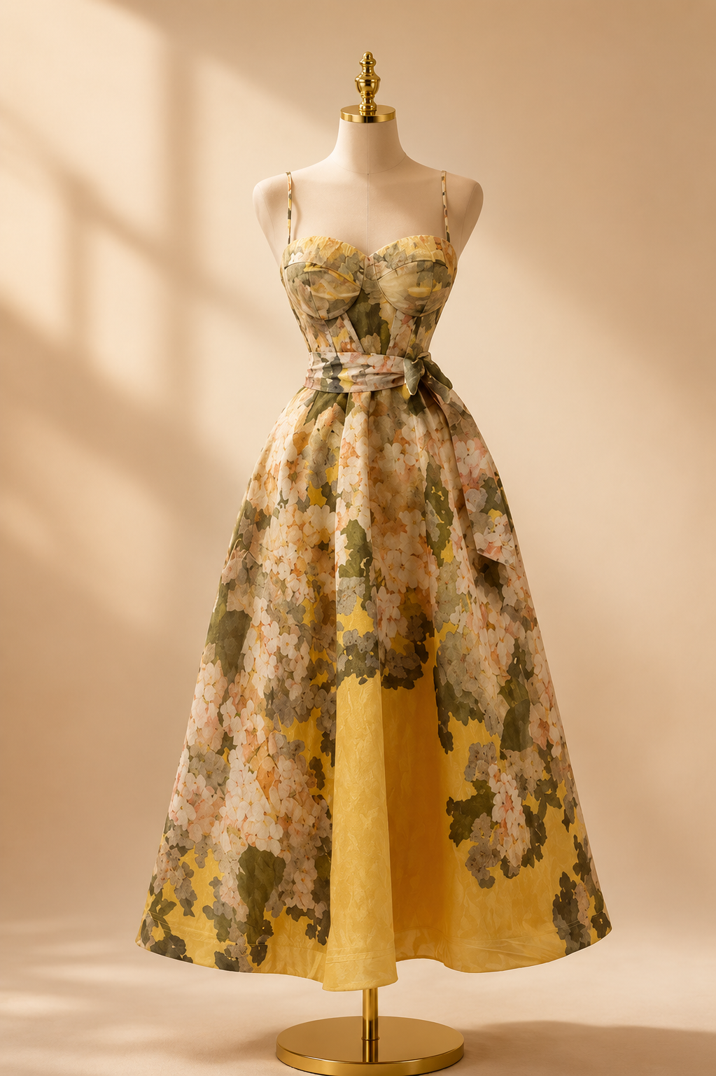 MAXI VESTIDO FLORAL CAROLA ORGANZA AMARILLO