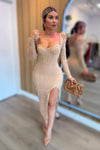 VESTIDO LACE NUDE MIDI
