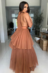 MAXI VESTIDO BELA TULLE HALTER BURN ORANGE