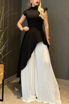 SET JUMPSUIT INNA PLISADO NEGRO/BLANCO