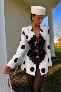BLAZZER LARGO-VESTIDO PUNTOS BLANCO ENCAJE