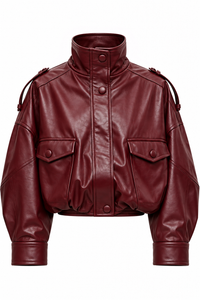 CHAMARRA OVERSIZE EFECTO PIEL VINO