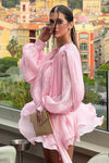 VESTIDO ONDULADO PARIS ORGANZA ROSA