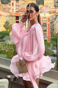 VESTIDO ONDULADO PARIS ORGANZA ROSA