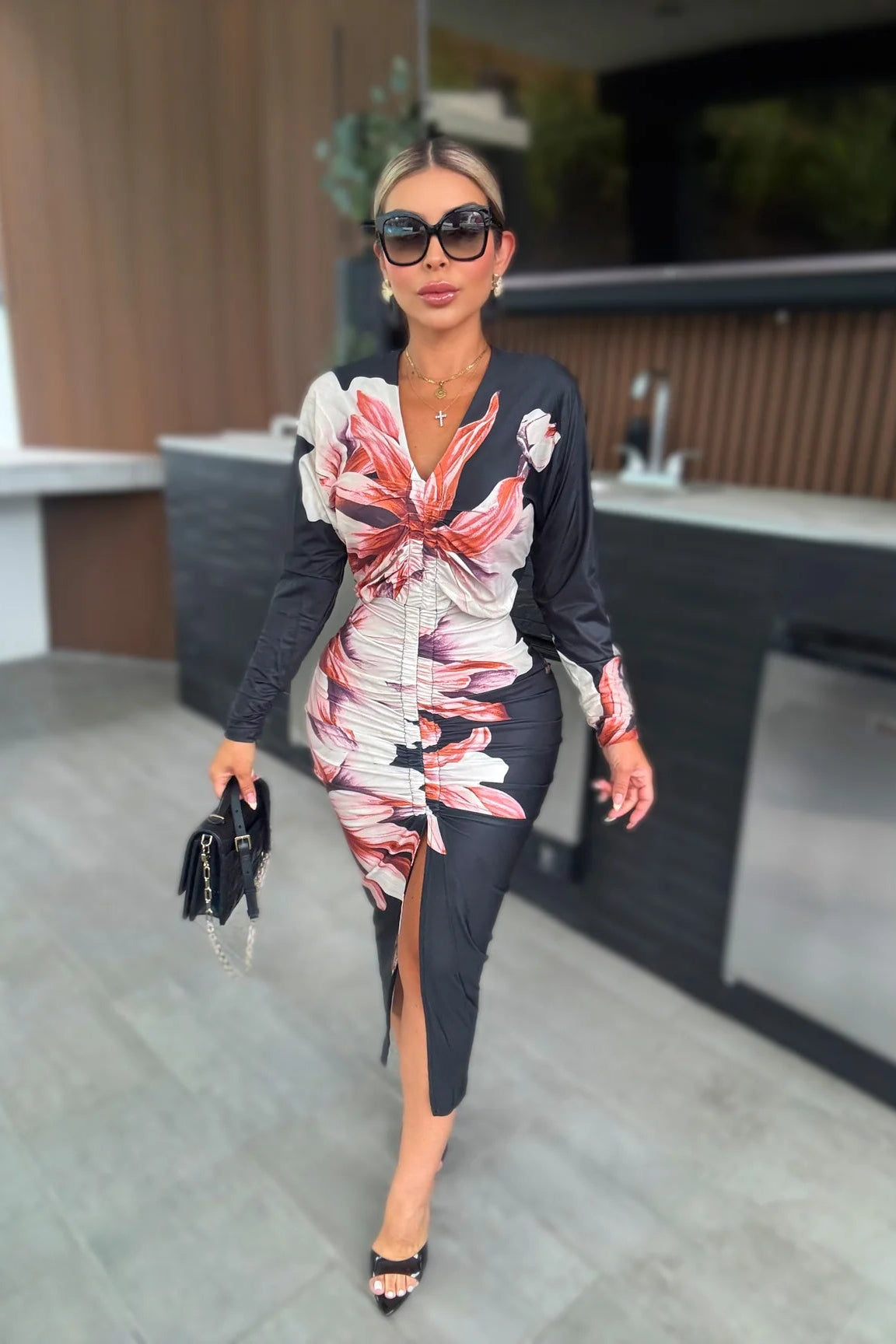 VESTIDO DRAPEADO ORQUIDEA NEGRO