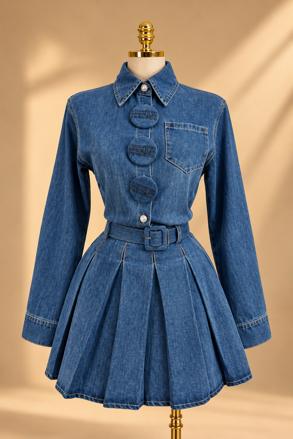 VESTIDO TABLEADO CAMISERO MEZCLILLA