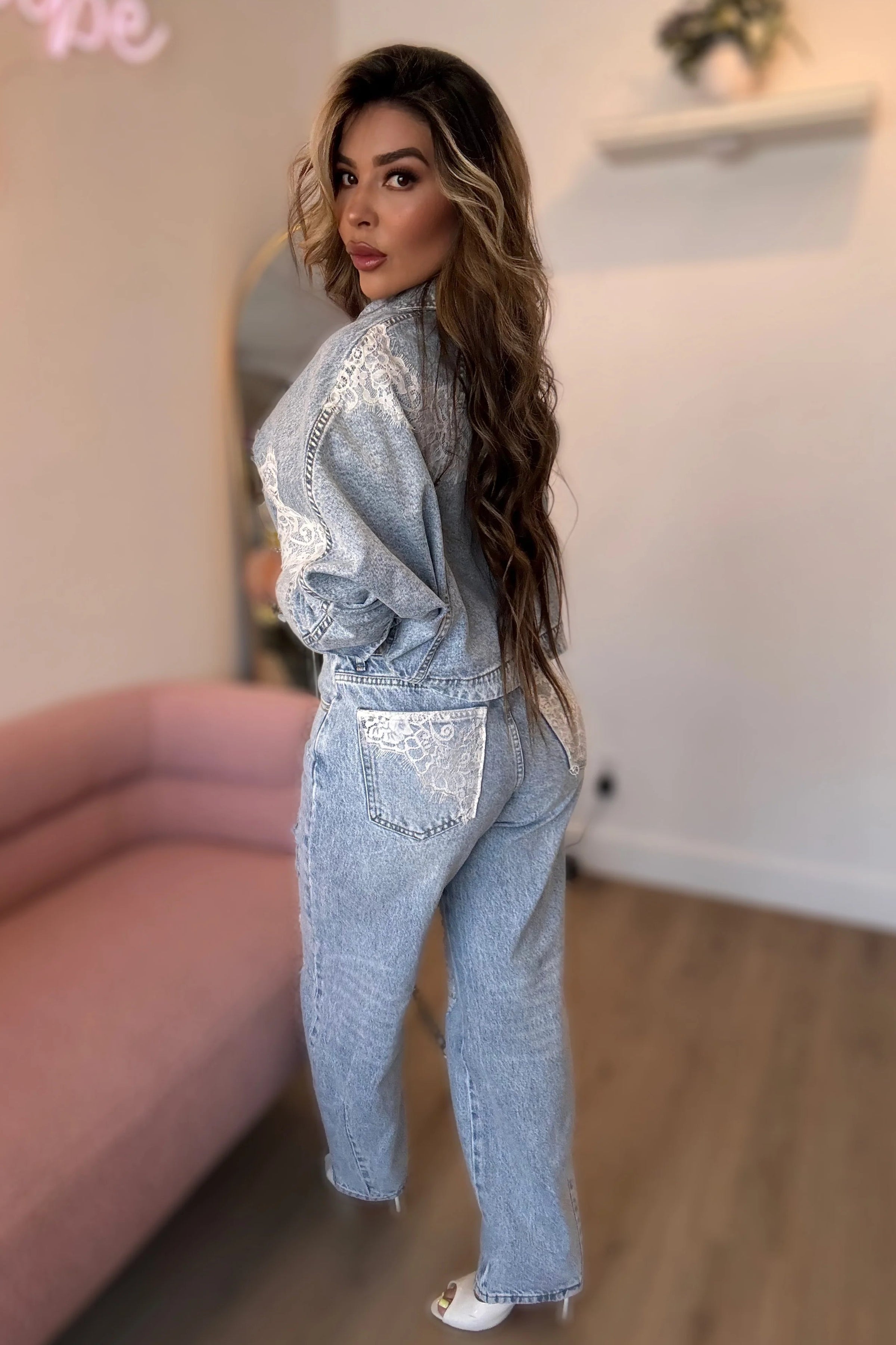 SET CHAMARRA PANTALON ENCAJE