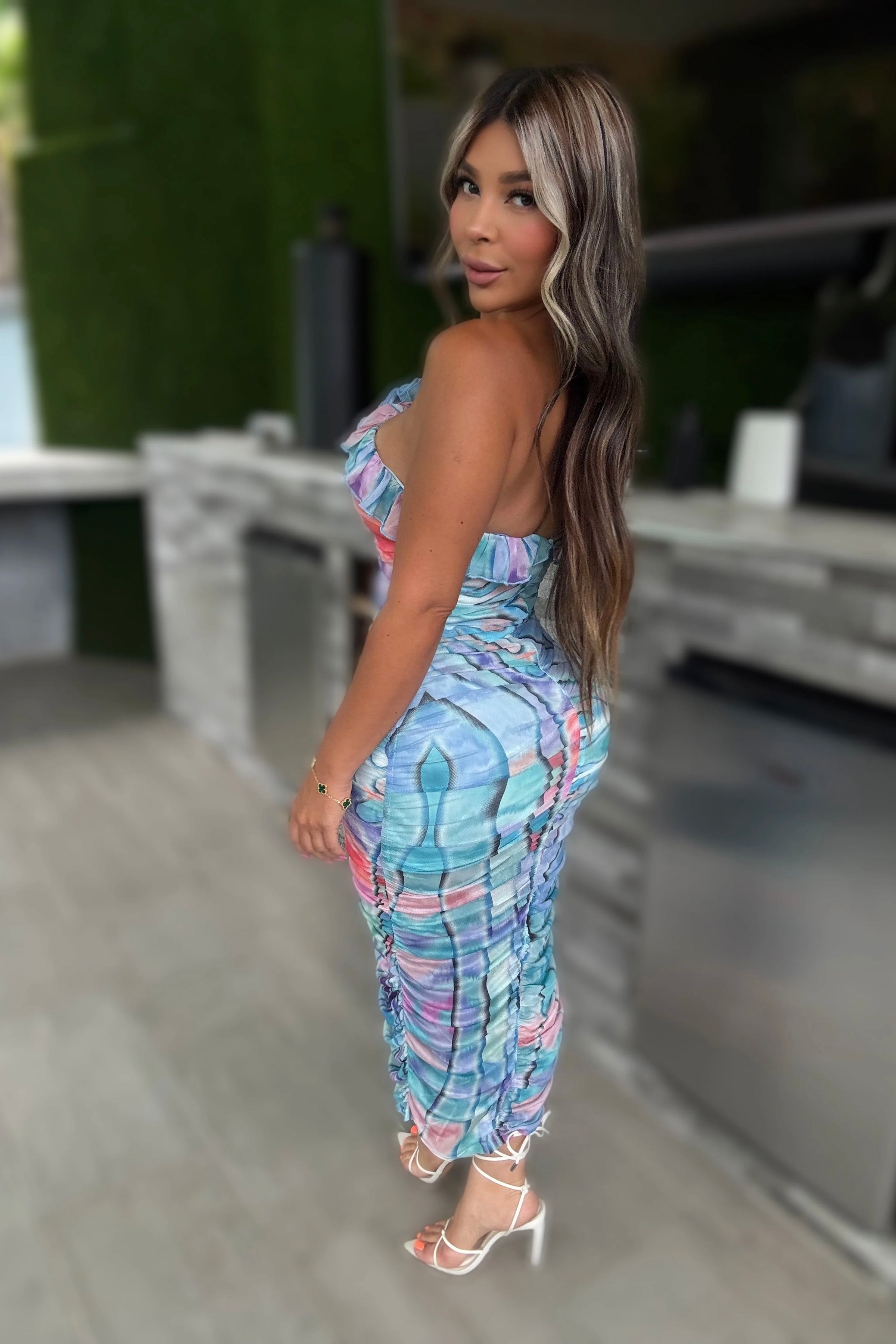 VESTIDO MESH JADE FLOR HALTER