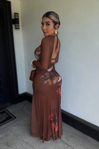 VESTIDO MESH FLORAL CAFE