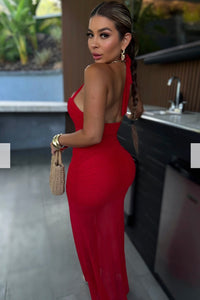 VESTIDO LINA MESH DRAPEADO ROJO