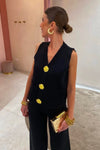 SET MAXI BOTON TEJIDO CHALECO PANTALON NEGRO