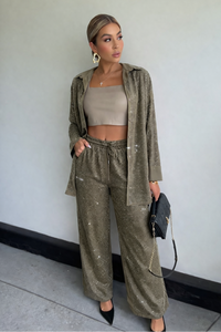 SET CONJUNTO SATIN OLIVO BRILLOS