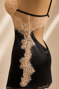 MINI VESTIDO LENCERO NUDE NEGRO