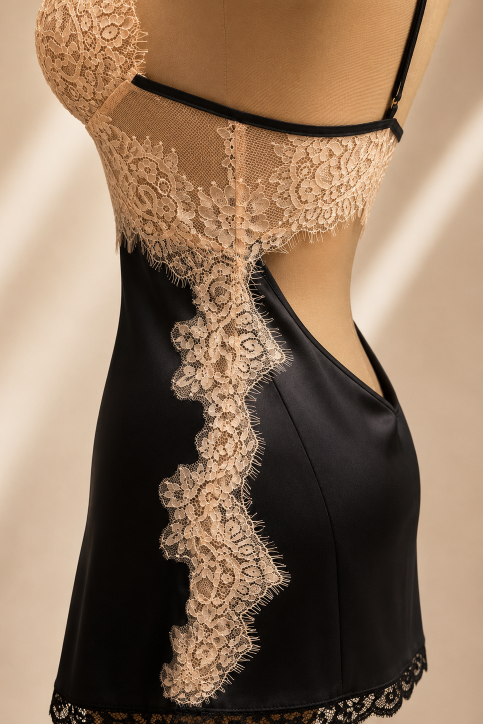 MINI VESTIDO LENCERO NUDE NEGRO