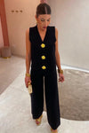 SET MAXI BOTON TEJIDO CHALECO PANTALON NEGRO