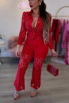 SET PAULA ENCAJE ROJO BLUSA PANTALON