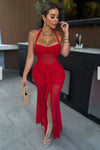 VESTIDO LINA MESH DRAPEADO ROJO
