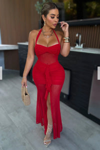 VESTIDO LINA MESH DRAPEADO ROJO